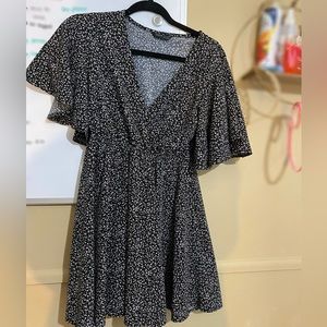 SHEIN Cross Chest Black Floral Flowy Dress